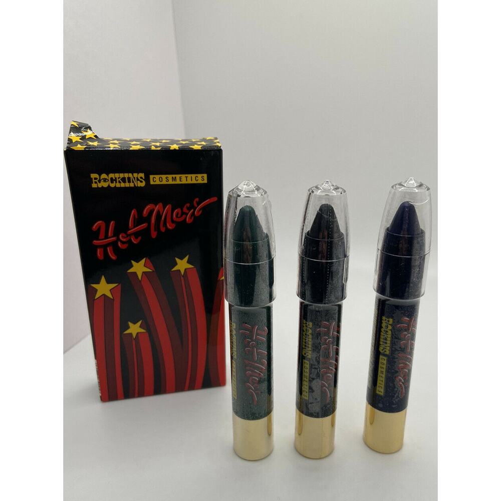 ROCKINS Cosmetics Hot Mess Threesome Glitter Gel Eye Shadow Pen Black Blue Green